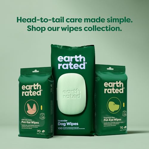Lingettes de toilettage pour chiens et chats Earth Rated (entreprise canadienne), hypoallergéniques, nettoyantes et hydratantes, pour les pattes, le corps et les fesses, sans parfum, 100 unités