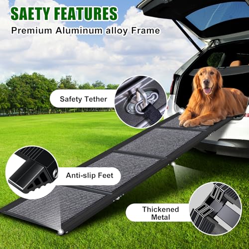 PUPAINT Dog Ramp for Car, Portable Dog Ramp with Non-Slip Rug Surface & Pet Blanket, 67" L Folding Pet Ramp, Easy to Store, Aluminum Alloy Frame Max Load 260LBS for Dog Enter Cars, SUVs (Upgraded)