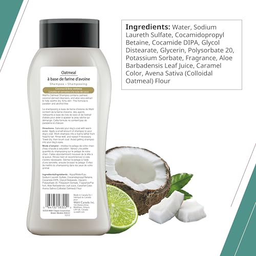 Shampoing à l'avoine pour chiens Wahl Canada, shampoing d'origine végétale à la noix de coco, au citron vert et à la verveine pour apaiser la peau sèche et irritée, sans parabène, 700 ml, modèle 58322