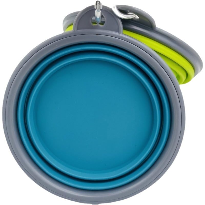 Small Collapsible Dog Bowl,2 Pack Portable and Foldable Pet Travel Bowls with 2 Carabiners & Lids for Dogs Cats and Small Animals (Blue+Green+Grey, 350ml)