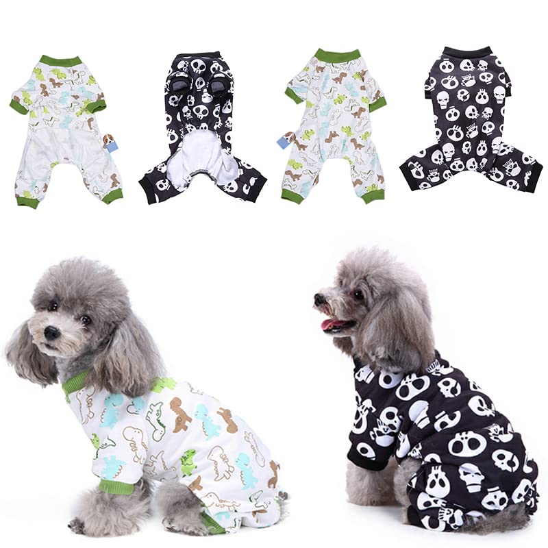Pyjama pour chien Funny Day, combinaison pour petit chien, 100 % coton, motif dinosaure à quatre pattes (lot de 2, taille M)