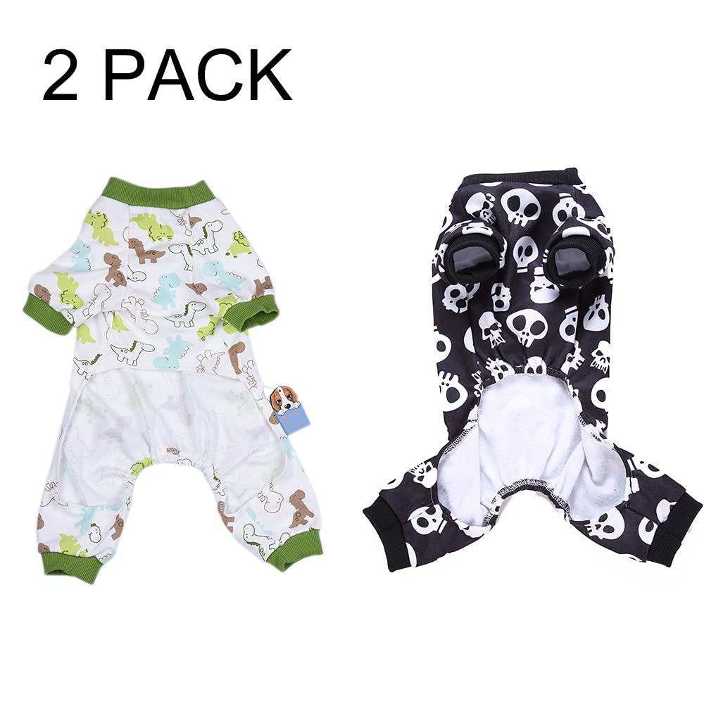 Pyjama pour chien Funny Day, combinaison pour petit chien, 100 % coton, motif dinosaure à quatre pattes (lot de 2, taille M)