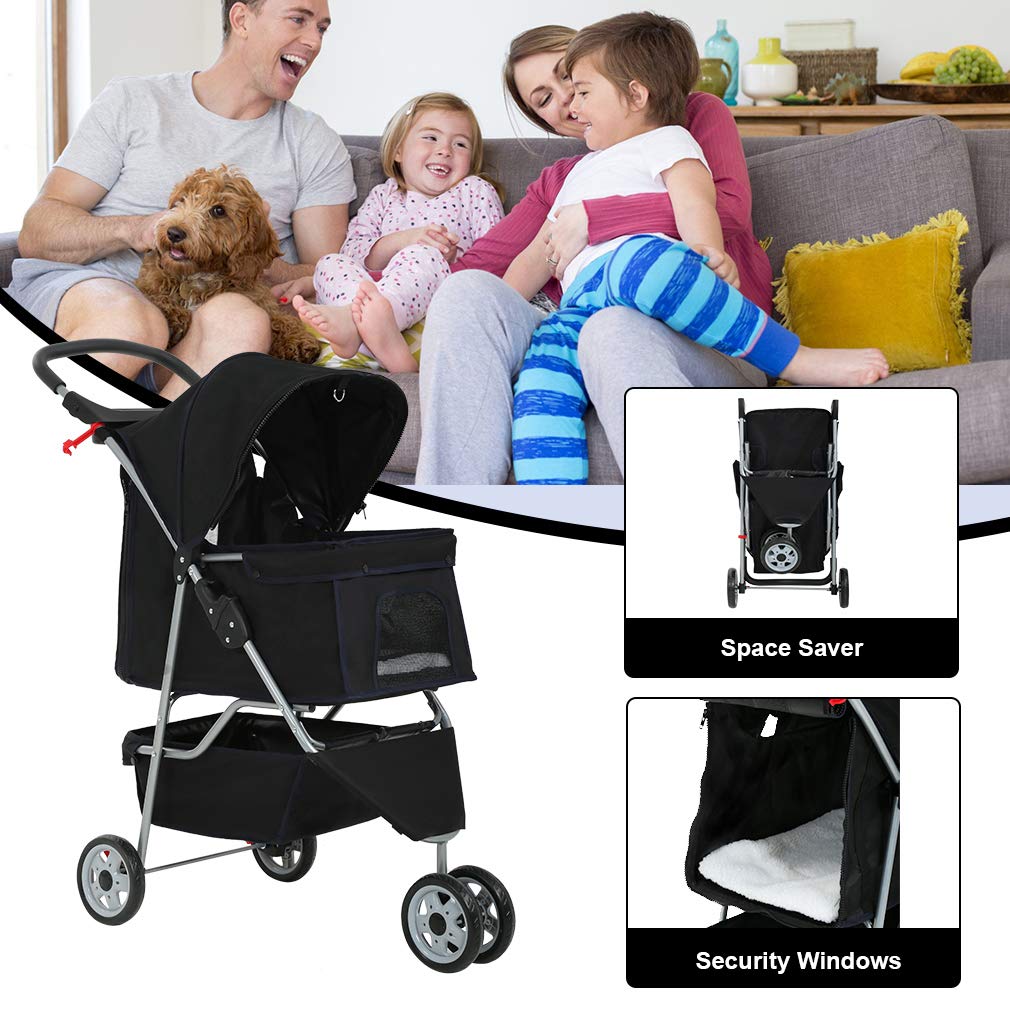 Poussette de transport pliable à 3 roues pour chien et chat BestPet T13 Noir