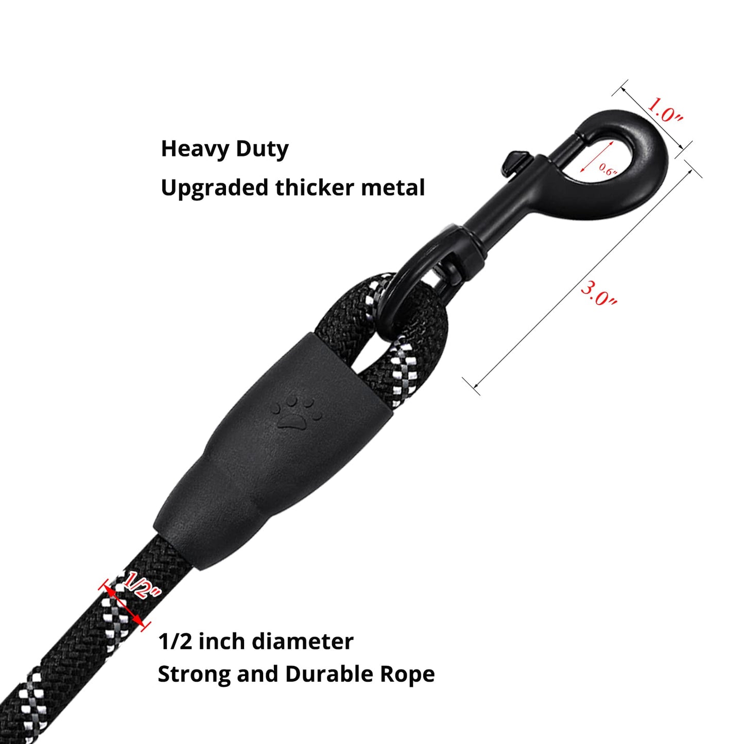 PETESCORT 6FT/10FT Strong Dog Leashes with Comfortable Padded Handle and Highly Reflective Threads for Small Medium and Large Dogs(6 Feet x1/2'' (Pack of 1), Black)