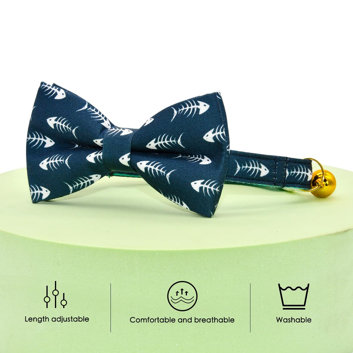 Collier pour chat en forme d'arête de poisson avec nœud papillon, collier de sécurité détachable, accessoires pour chat pour mariage/anniversaire, nœud papillon réglable, grelot amovible