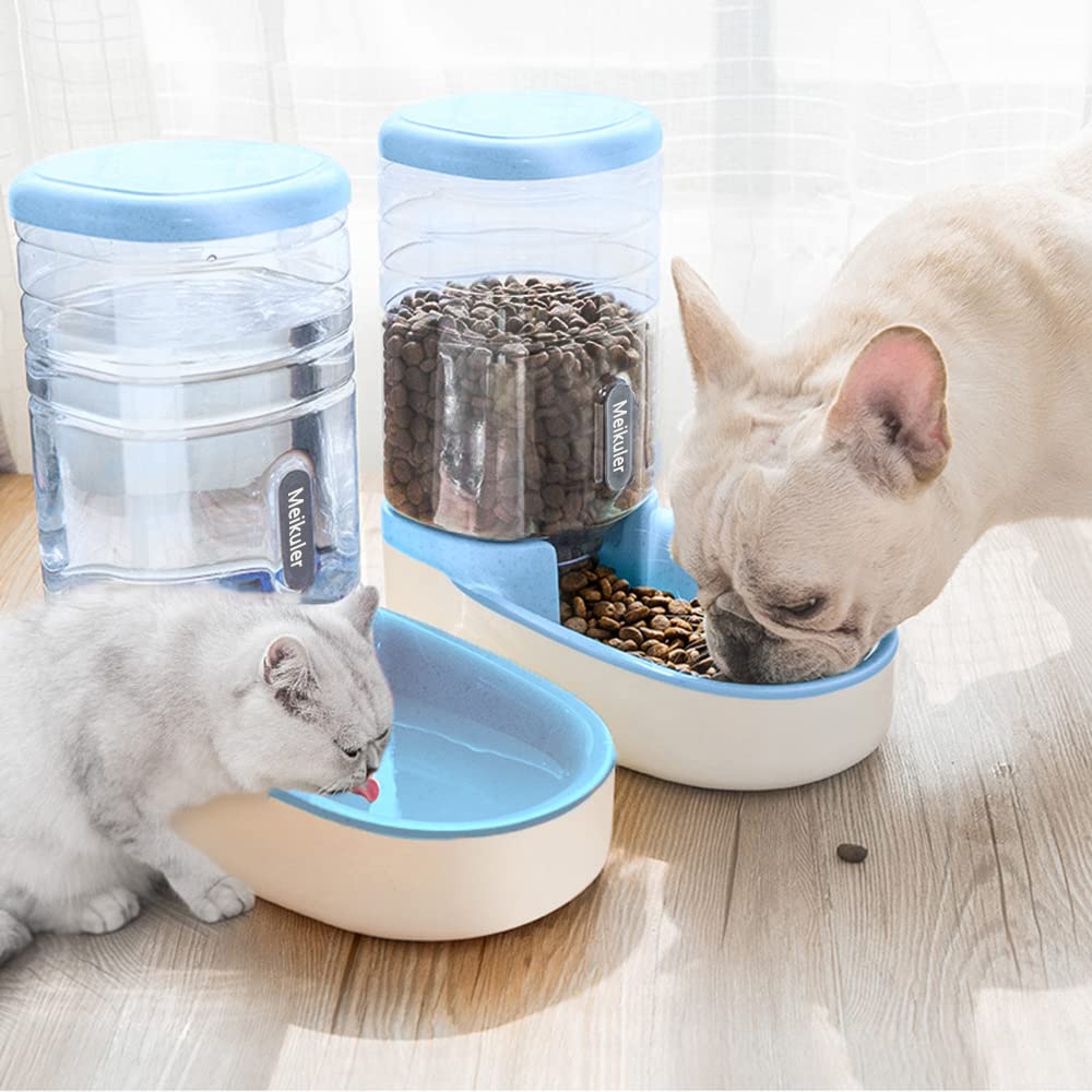Meikuler Pets Auto Feeder 3.8L,Food Feeder and Water Dispenser Set for Small & Big Dogs Cats and Pets Animals (Blue)