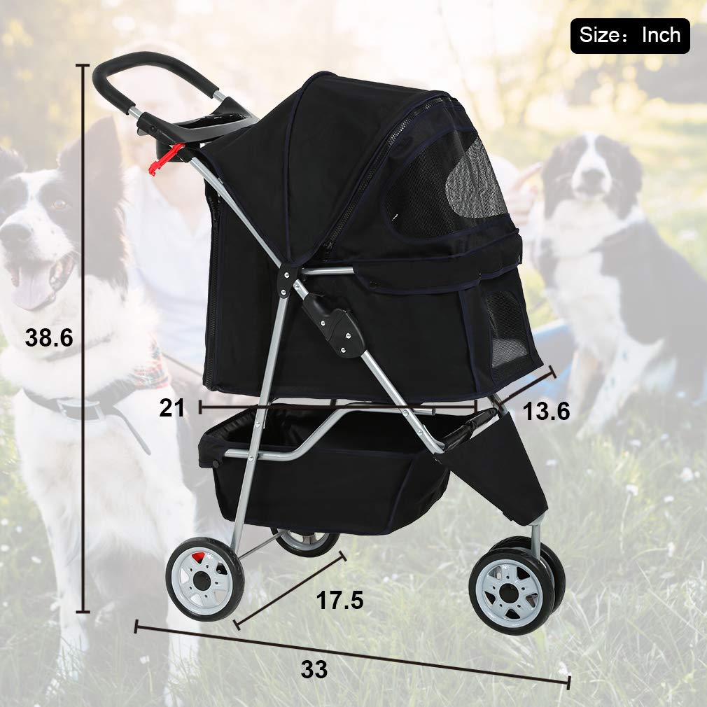 Poussette de transport pliable à 3 roues pour chien et chat BestPet T13 Noir