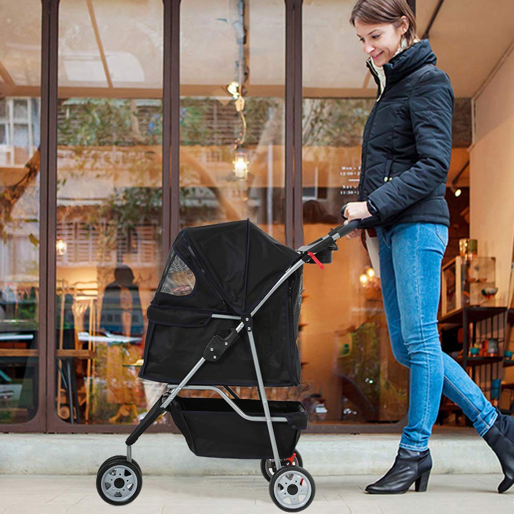 Poussette de transport pliable à 3 roues pour chien et chat BestPet T13 Noir