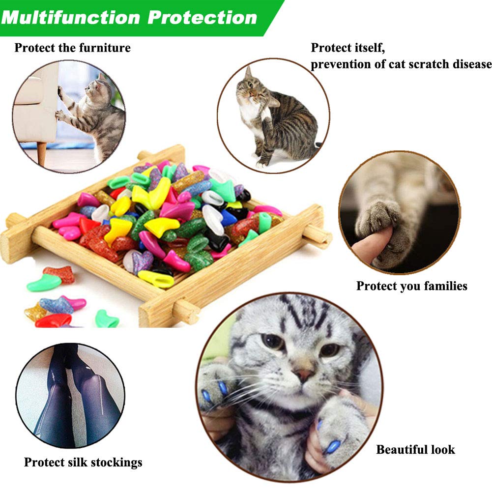 100pcs (10 Colors) Cat Nail Caps, Cat Claw Caps Cat Nail Covers with Adhesive Glue and Applicators (Medium)