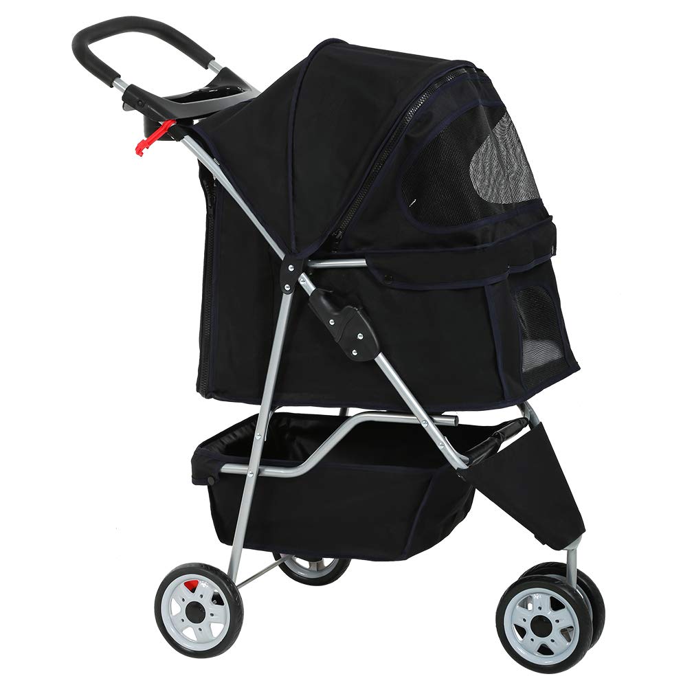 Poussette de transport pliable à 3 roues pour chien et chat BestPet T13 Noir