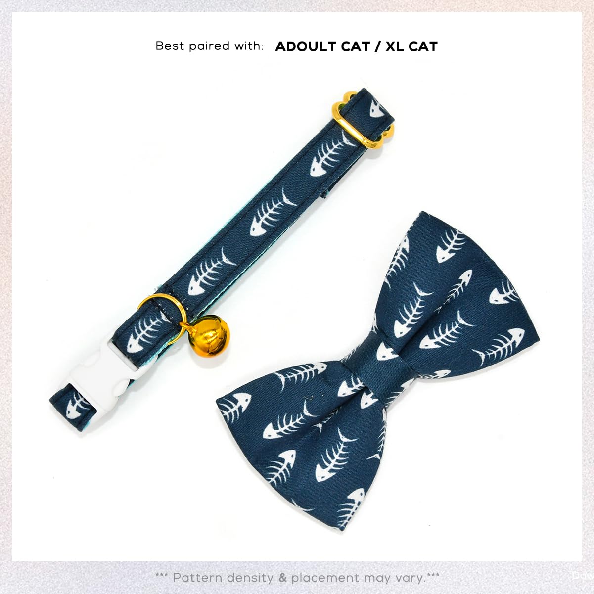 Collier pour chat en forme d'arête de poisson avec nœud papillon, collier de sécurité détachable, accessoires pour chat pour mariage/anniversaire, nœud papillon réglable, grelot amovible
