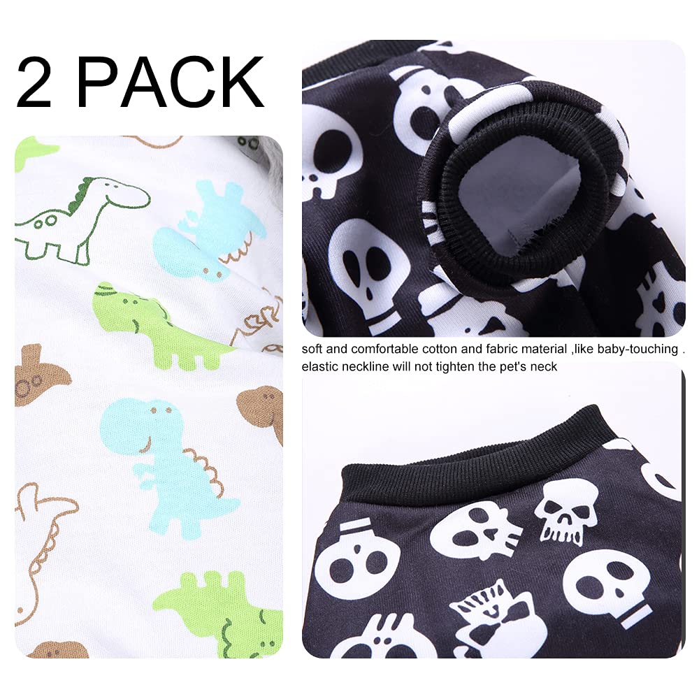 Pyjama pour chien Funny Day, combinaison pour petit chien, 100 % coton, motif dinosaure à quatre pattes (lot de 2, taille M)