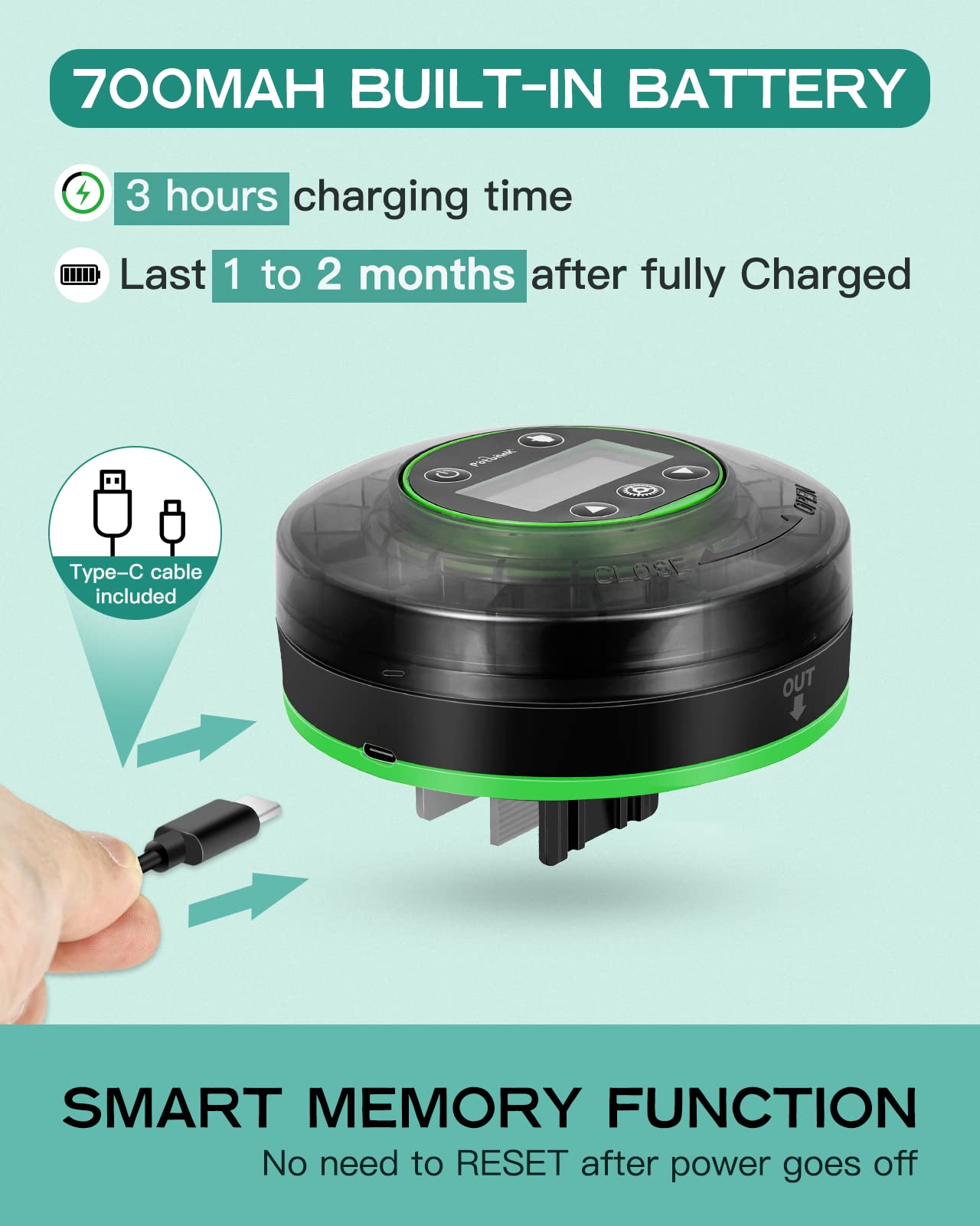 Petbank Automatic Fish Feeder for Aquarium - Auto Fish Food Dispenser Rechargeable for Fish Tank Vacation Fish Feeder Timer with USB Charger Cable