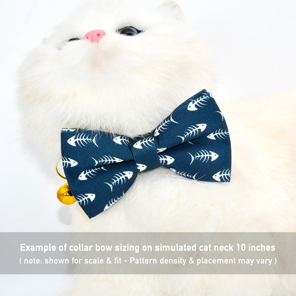 Collier pour chat en forme d'arête de poisson avec nœud papillon, collier de sécurité détachable, accessoires pour chat pour mariage/anniversaire, nœud papillon réglable, grelot amovible