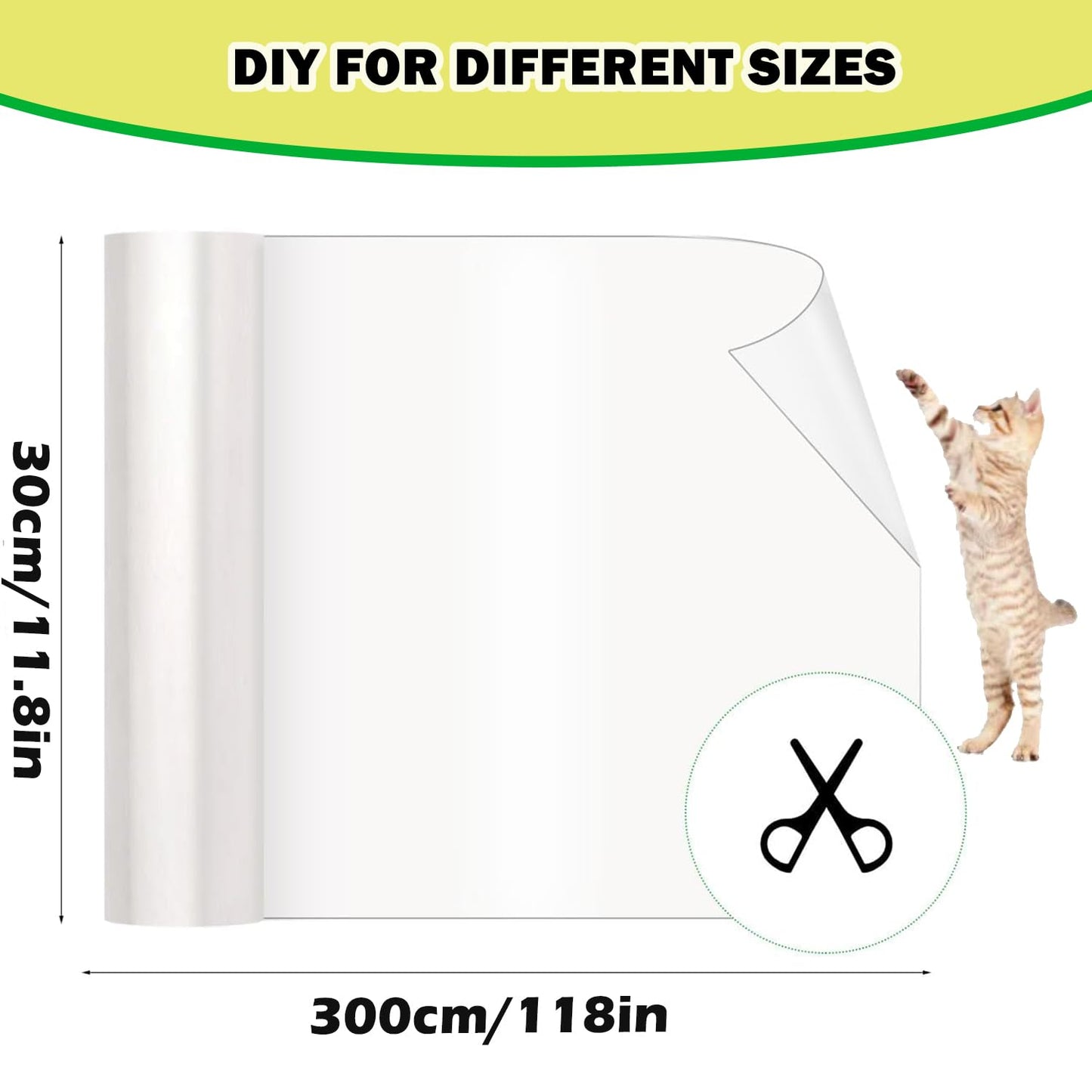 Protection anti-rayures pour chat 30 x 299 cm, autocollante, simple face, pour meubles, canapé, transparent, à découper soi-même