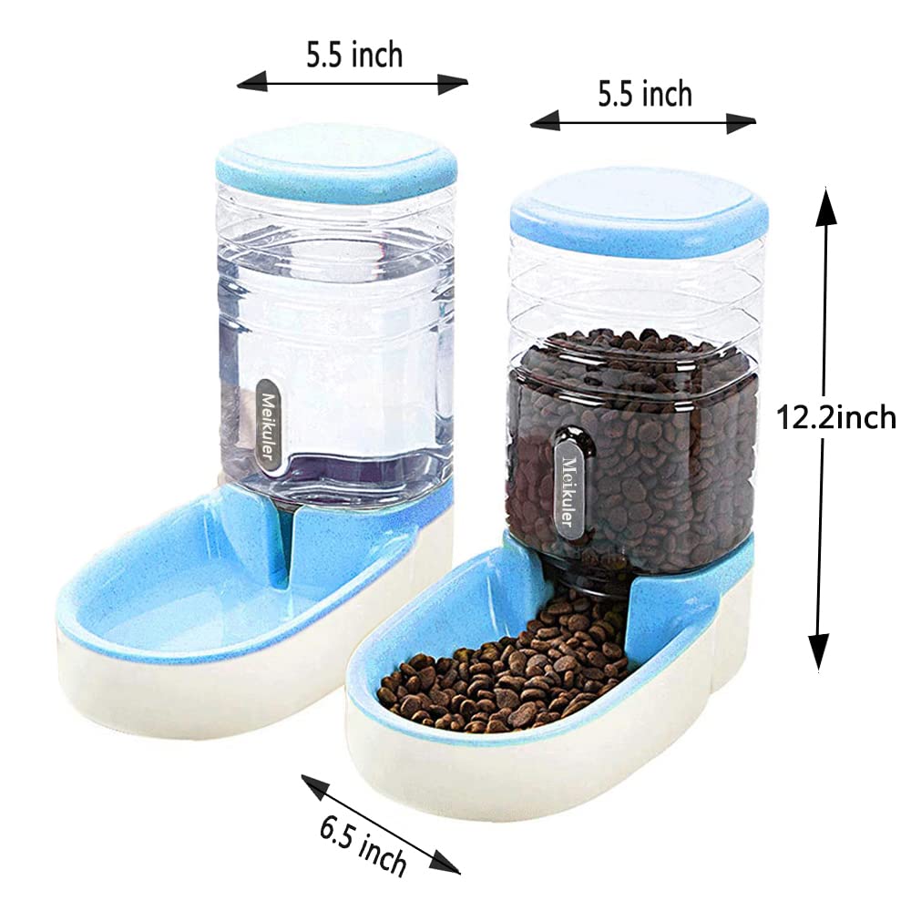 Meikuler Pets Auto Feeder 3.8L,Food Feeder and Water Dispenser Set for Small & Big Dogs Cats and Pets Animals (Blue)