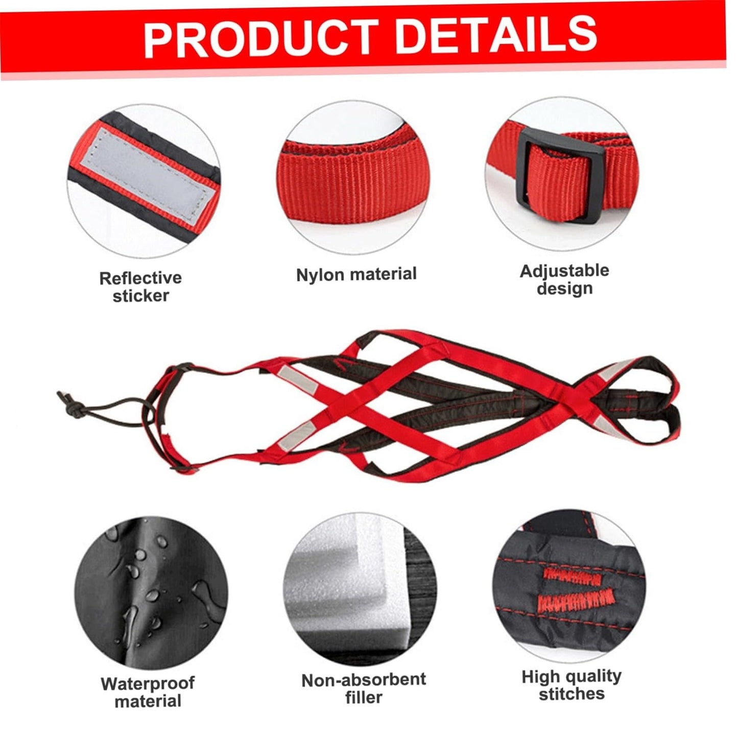 Harnais de traction réglable et robuste pour chien, en nylon imperméable avec bandes réfléchissantes, pour la course et le traîneau, pour les grandes races, le bikejoring, le skijoring, le canicross et le traîneau à chiens (noir, M)