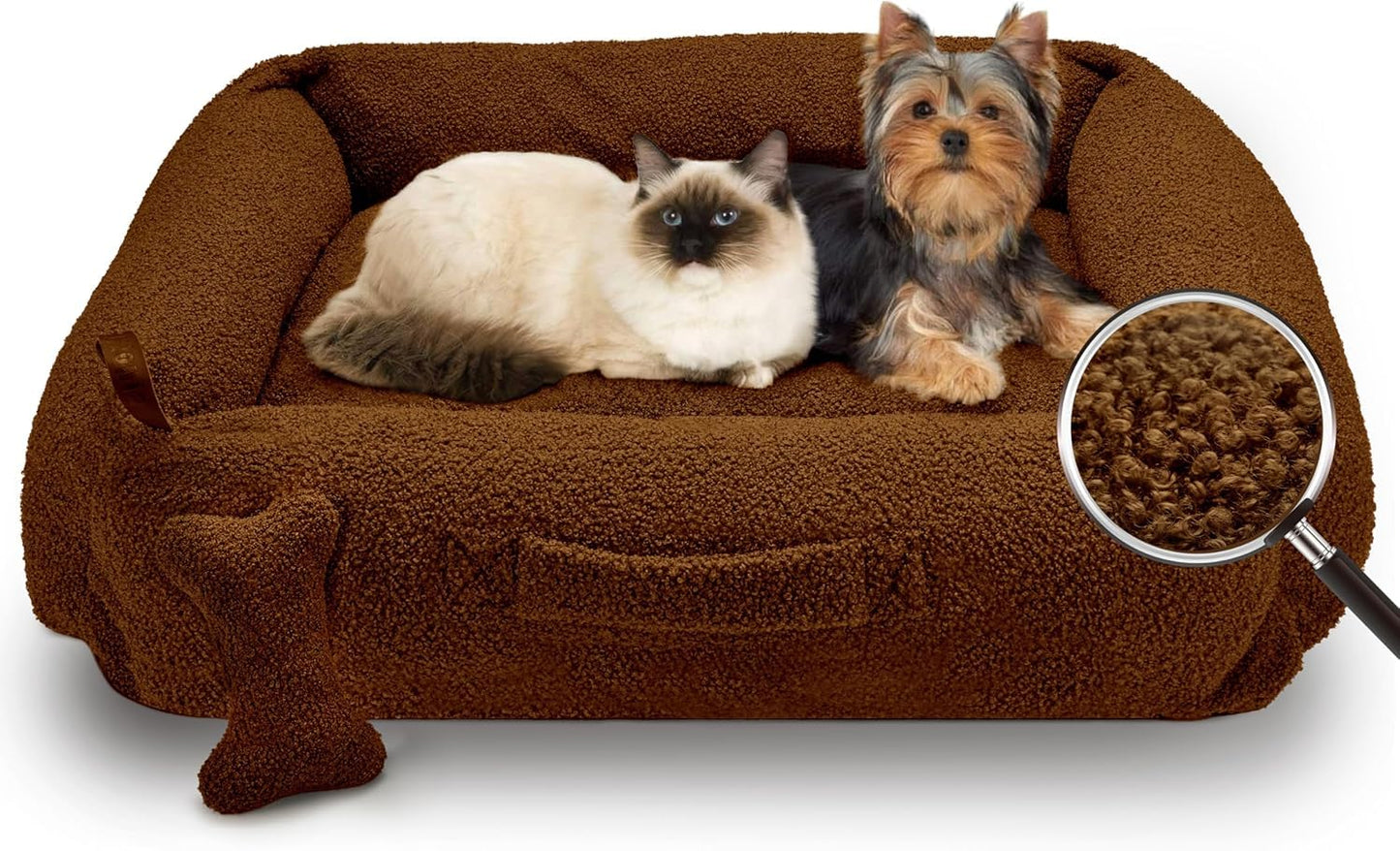 Grands paniers pour chats d'intérieur Sytopia, panier anti-anxiété pour chien, polaire moelleuse de 81 cm, lavable et imperméable, panier rond doux et apaisant pour chiens jusqu'à 11 kg, marron