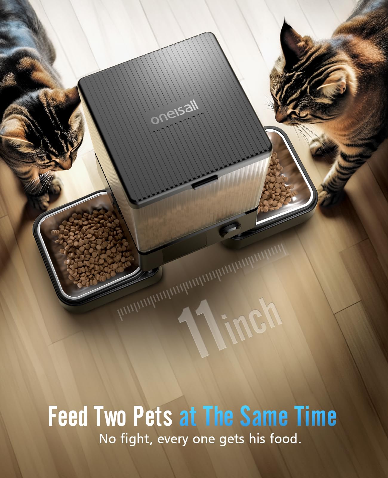 Oneisall Distributeur automatique de croquettes pour chats avec Wi-Fi 5G, pour 2 chats et petits animaux, 20 tasses/5 L, distributeur de croquettes chronométré avec contrôle par application