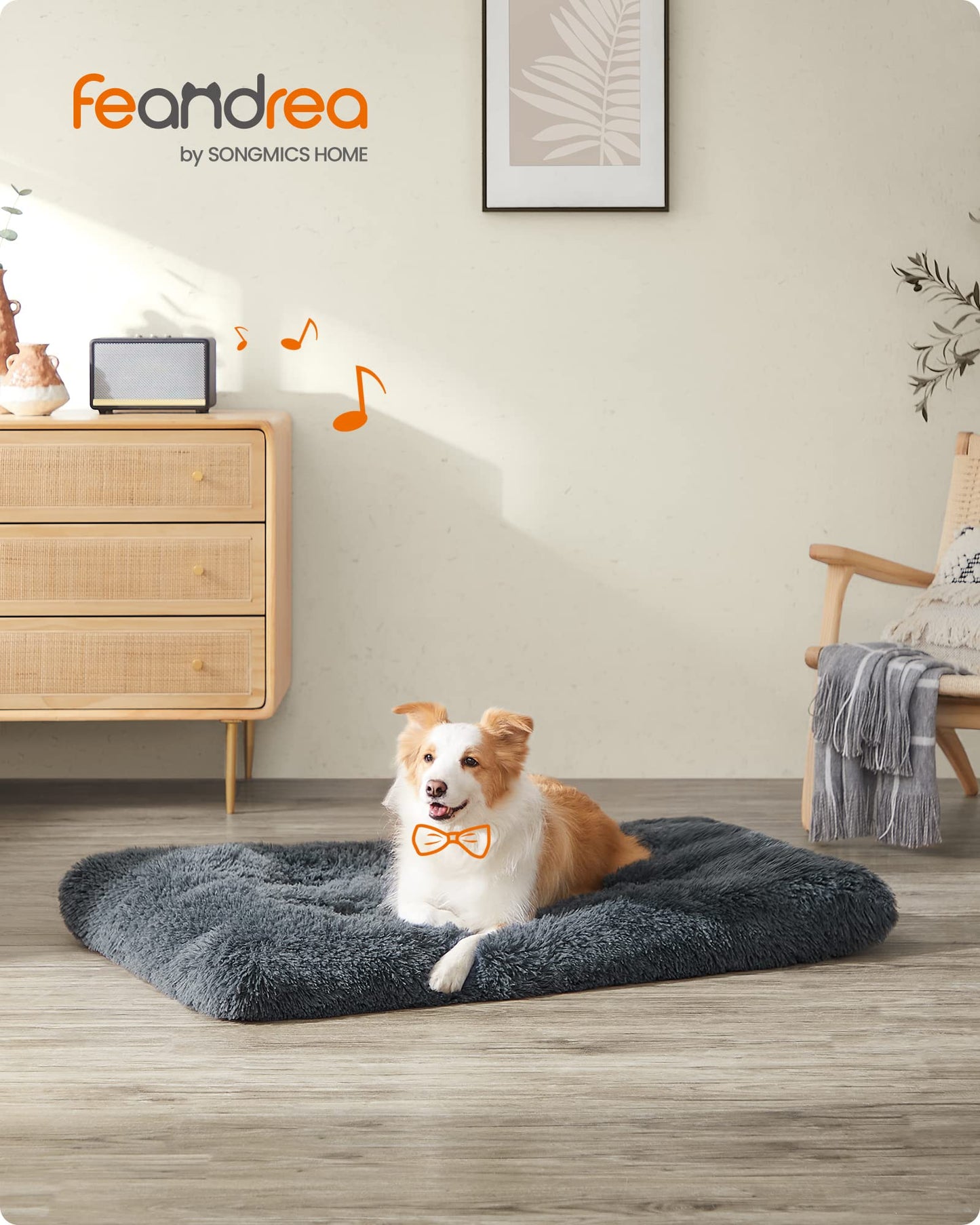 Matelas moelleux pour chien Feandrea, 110 x 74 cm, gris foncé, velours polyester, garnissage PP, base antidérapante, panier pour chien