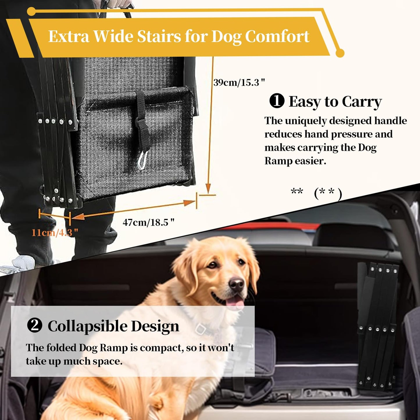 Rampe pour chiens de grande taille, escalier pliable pour voiture, échelle portable pour animaux de compagnie, marches antidérapantes pour voitures, SUV, camions, lits hauts, 5 marches (44,1" L × 16,7" l × 27,6" H)