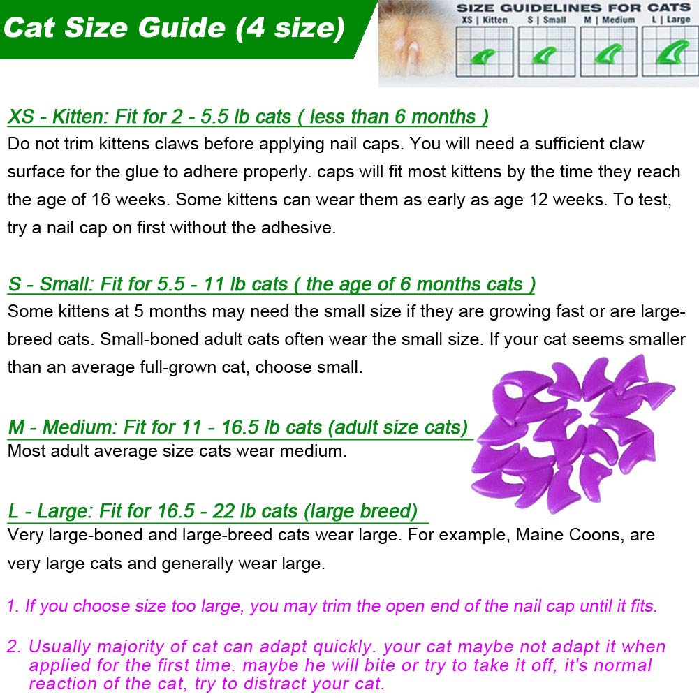 100pcs (10 Colors) Cat Nail Caps, Cat Claw Caps Cat Nail Covers with Adhesive Glue and Applicators (Medium)