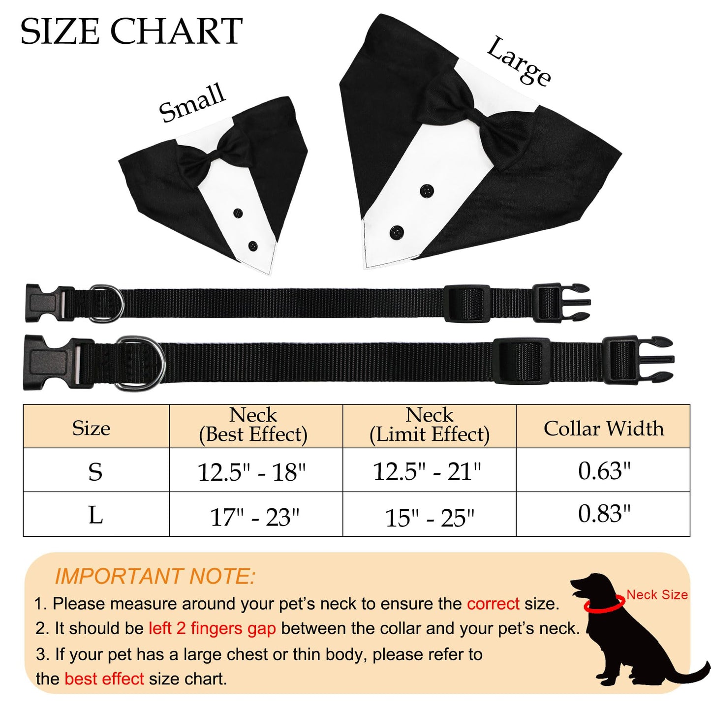 GOYOSWA Costume de smoking pour chien, collier bandana de mariage pour chien avec nœud papillon, costumes de smoking pour chien réglables, cadeaux d'anniversaire de fiançailles pour petits, moyens et grands chiens (S : tour de cou 12,5 à 21 pouces)