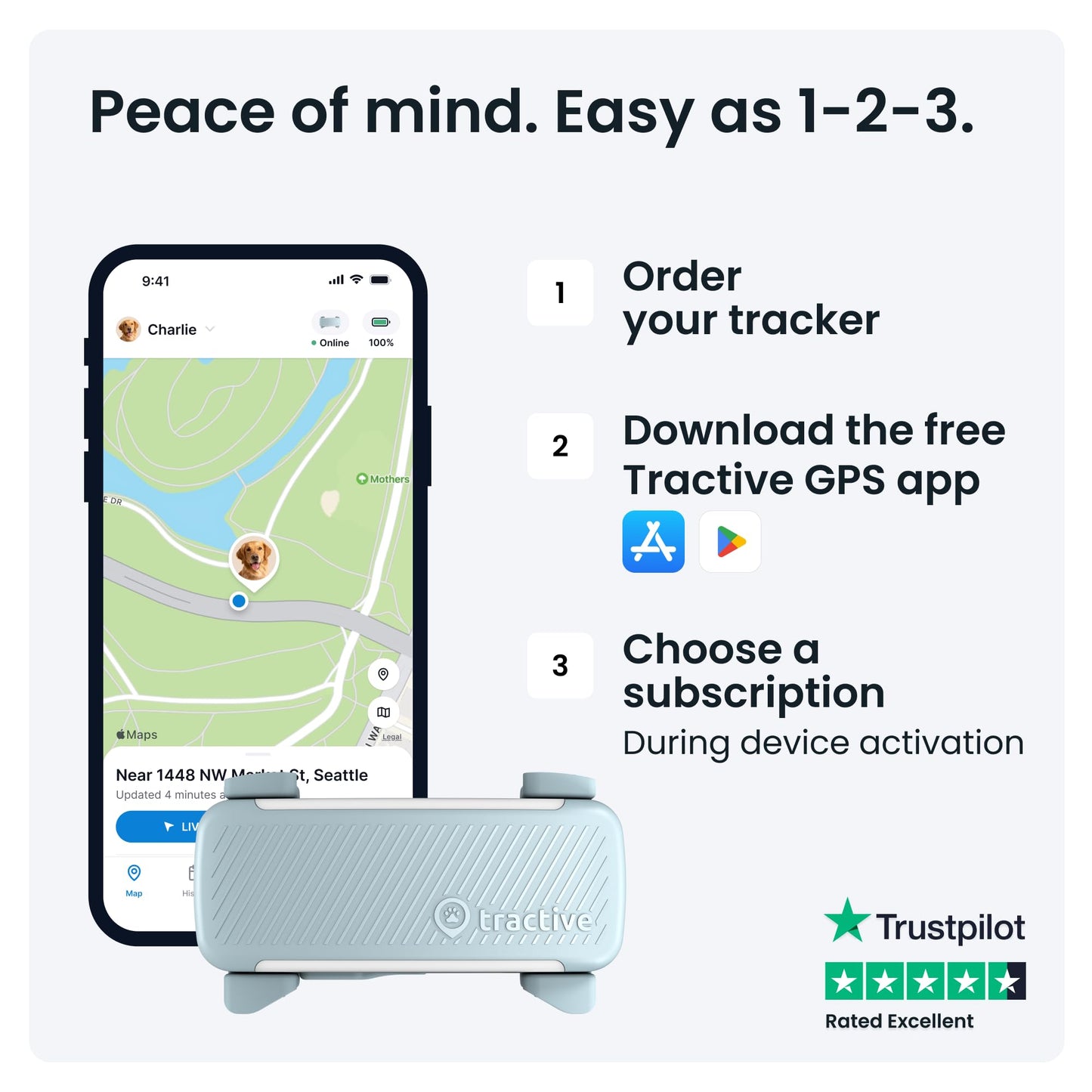 Tractive GPS Dog Tracker (2025 Release) | Real-time Pet Location Tracker | Health & Wellness Alerts | Virtual Fence for Dogs | Bark Monitoring (Mint)