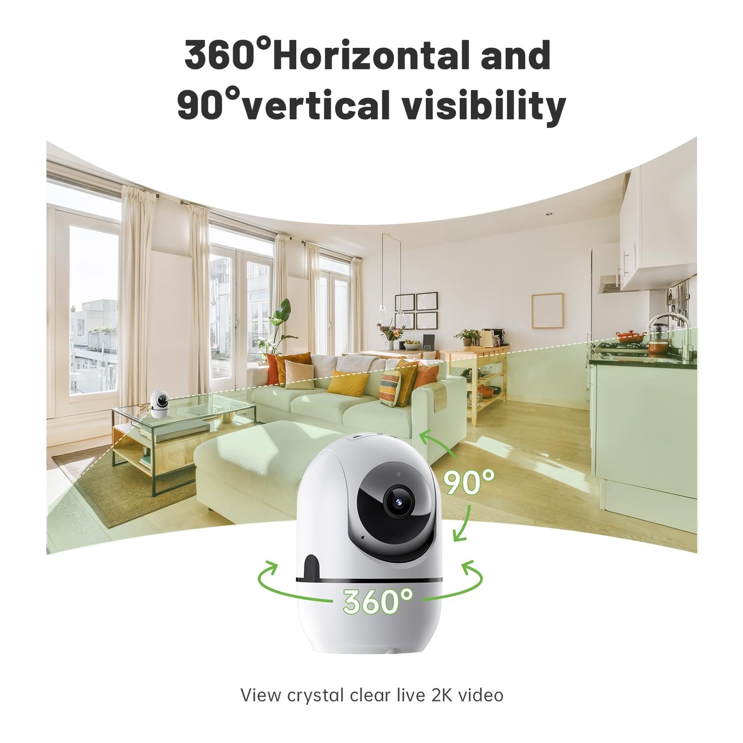 Caméra de sécurité intérieure 2K 5G et 2,4G Wi-Fi pour chien et animal domestique, avec application mobile, caméra de sécurité 360°, babyphone, détecteur de mouvement, vision nocturne, audio bidirectionnel, caméra nounou (A)
