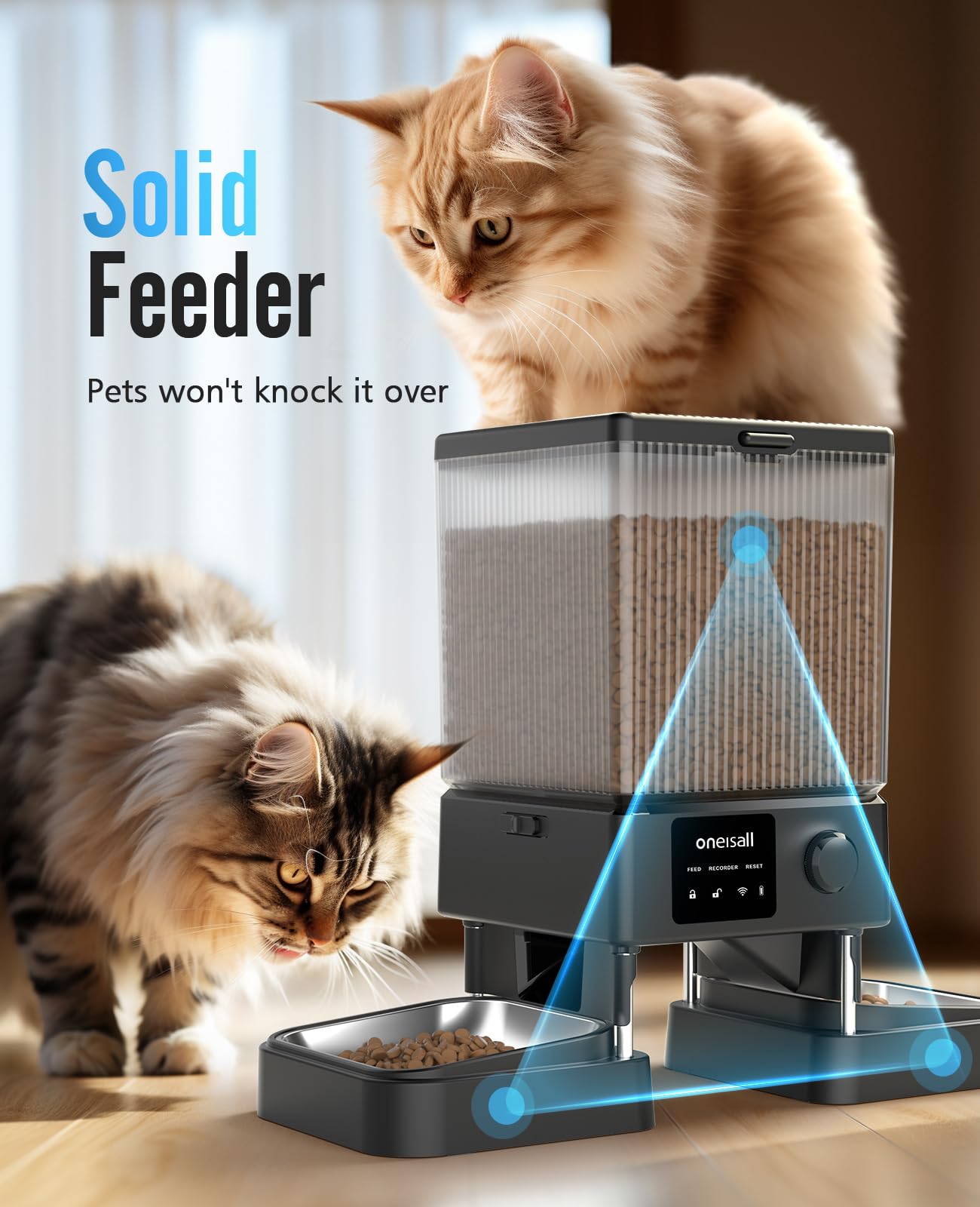 Oneisall Distributeur automatique de croquettes pour chats avec Wi-Fi 5G, pour 2 chats et petits animaux, 20 tasses/5 L, distributeur de croquettes chronométré avec contrôle par application