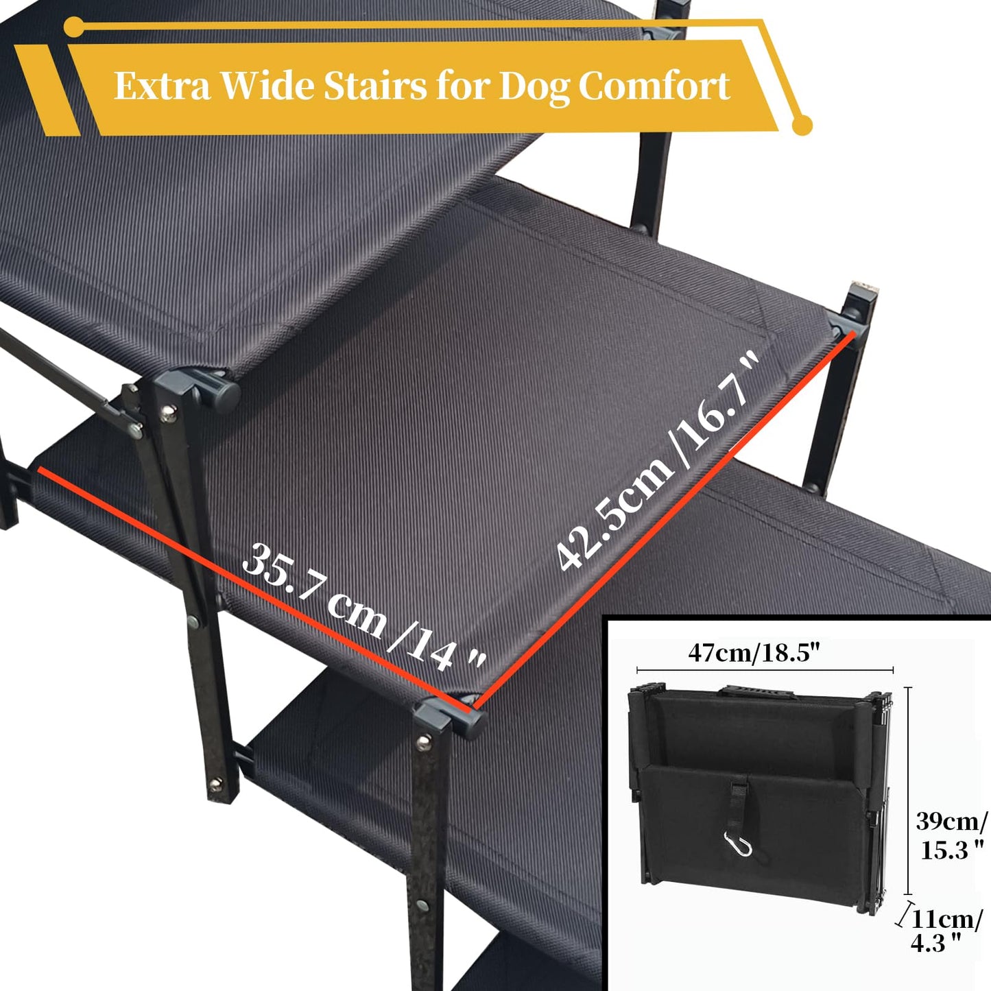 Rampe pour chiens de grande taille, escalier pliable pour voiture, échelle portable pour animaux de compagnie, marches antidérapantes pour voitures, SUV, camions, lits hauts, 5 marches (44,1" L × 16,7" l × 27,6" H)