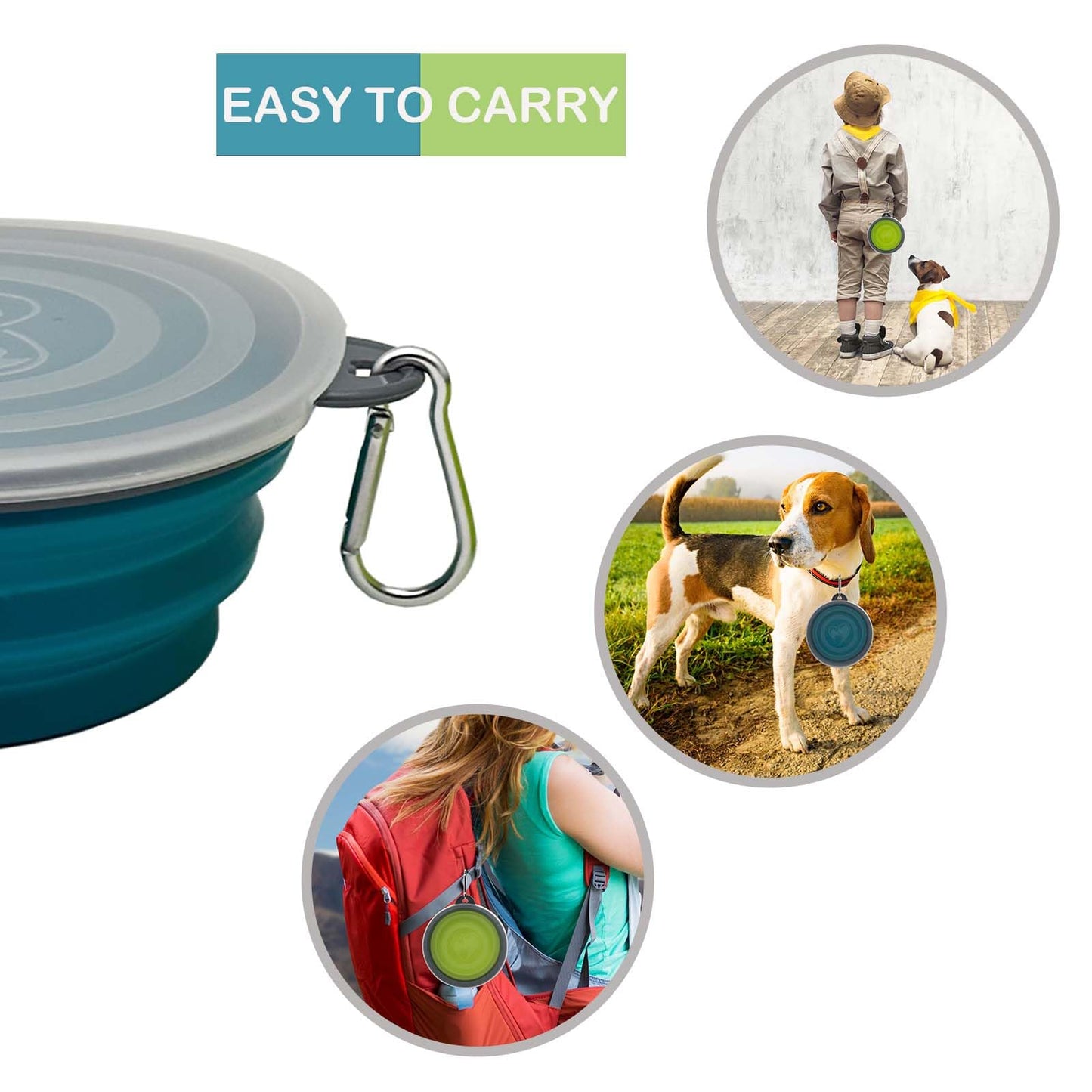 Small Collapsible Dog Bowl,2 Pack Portable and Foldable Pet Travel Bowls with 2 Carabiners & Lids for Dogs Cats and Small Animals (Blue+Green+Grey, 350ml)