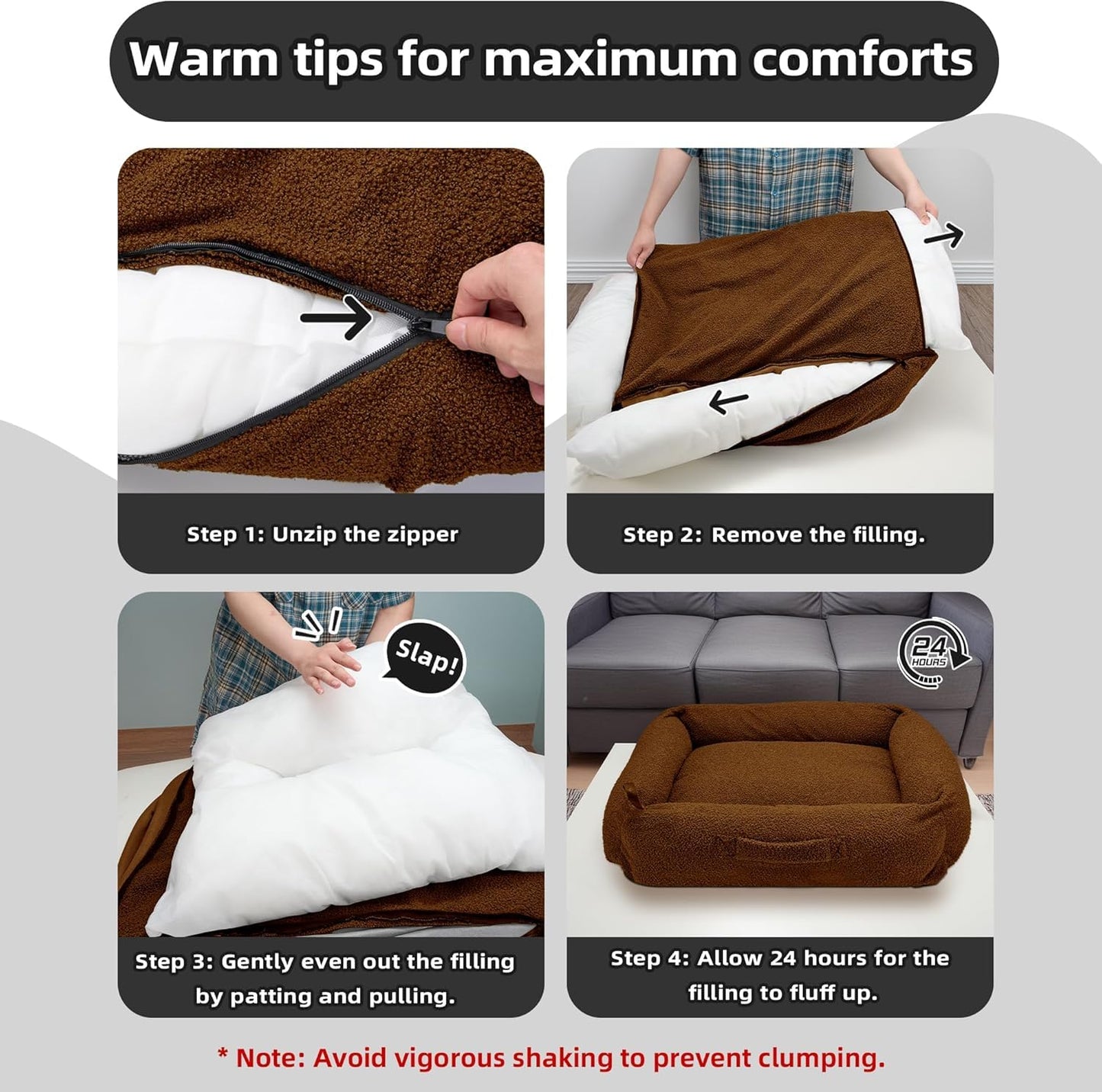 Grands paniers pour chats d'intérieur Sytopia, panier anti-anxiété pour chien, polaire moelleuse de 81 cm, lavable et imperméable, panier rond doux et apaisant pour chiens jusqu'à 11 kg, marron