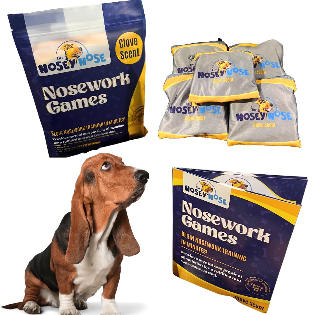 The Nosey Nose Dog Scent Training Kit - Clove Scent Zipper Pouch with Bag & Brain Puzzle Games - Nosework Scentwork Games for All Ages Dog