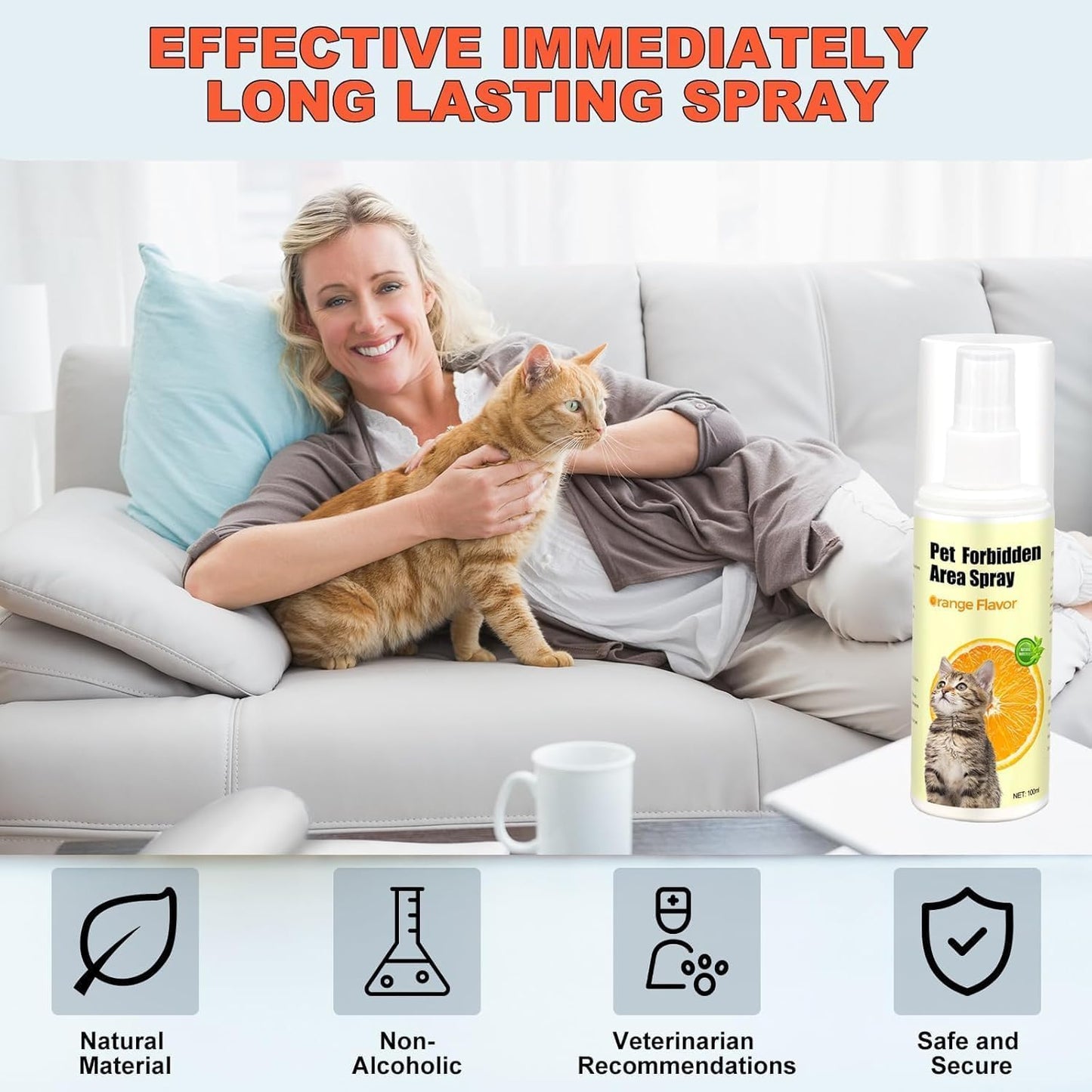 Spray répulsif naturel anti-griffures pour chats, protection efficace contre les griffures des chats, évite les zones restreintes, pour dresser les animaux de compagnie, dissuasion intérieure et extérieure, lot de 2 x 96 g