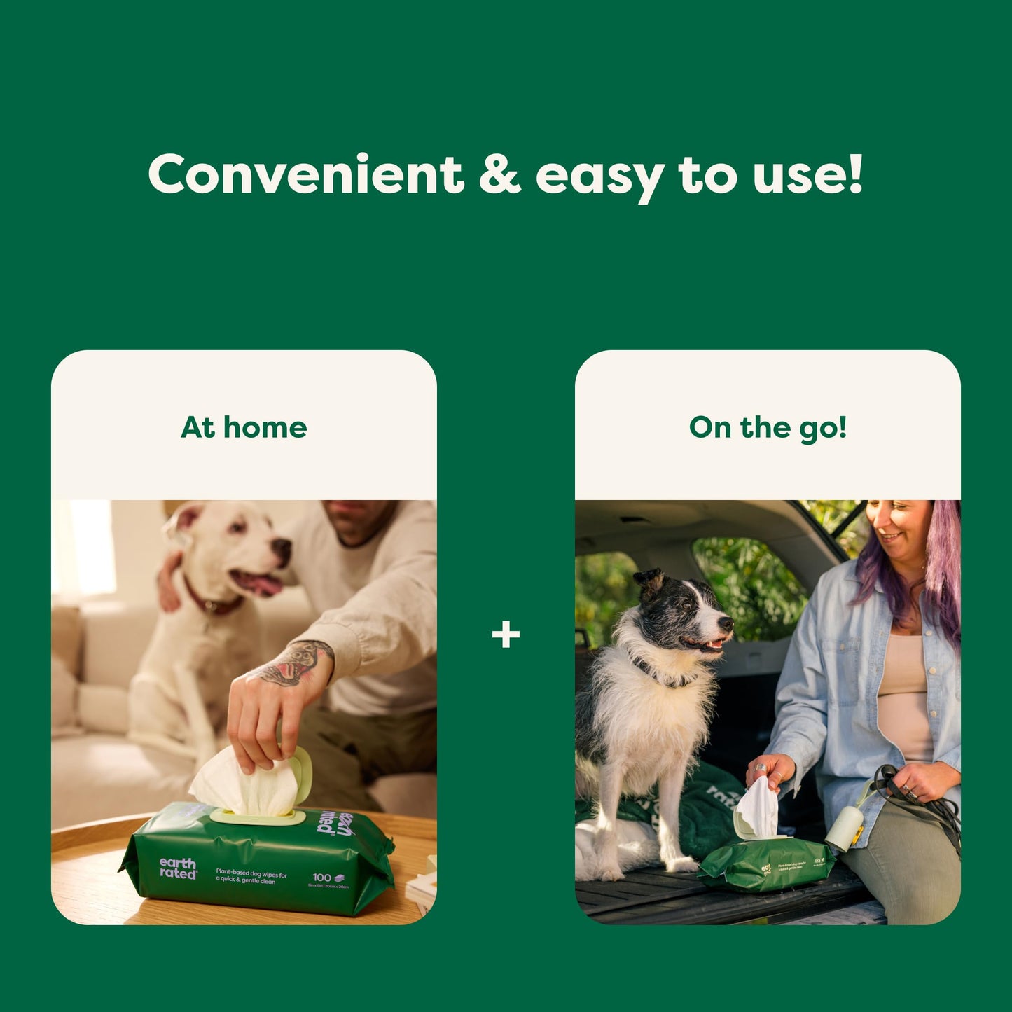 Lingettes de toilettage pour chiens et chats Earth Rated (entreprise canadienne), hypoallergéniques, nettoyantes et hydratantes, pour les pattes, le corps et les fesses, sans parfum, 100 unités