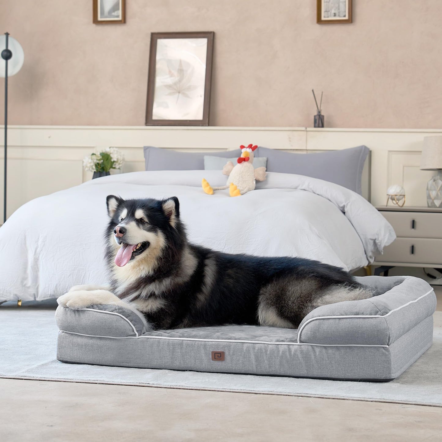 Panier orthopédique en mousse à mémoire de forme EHEYCIGA pour chien de taille moyenne, avec côtés, doublure imperméable, fond antidérapant et housse amovible lavable.