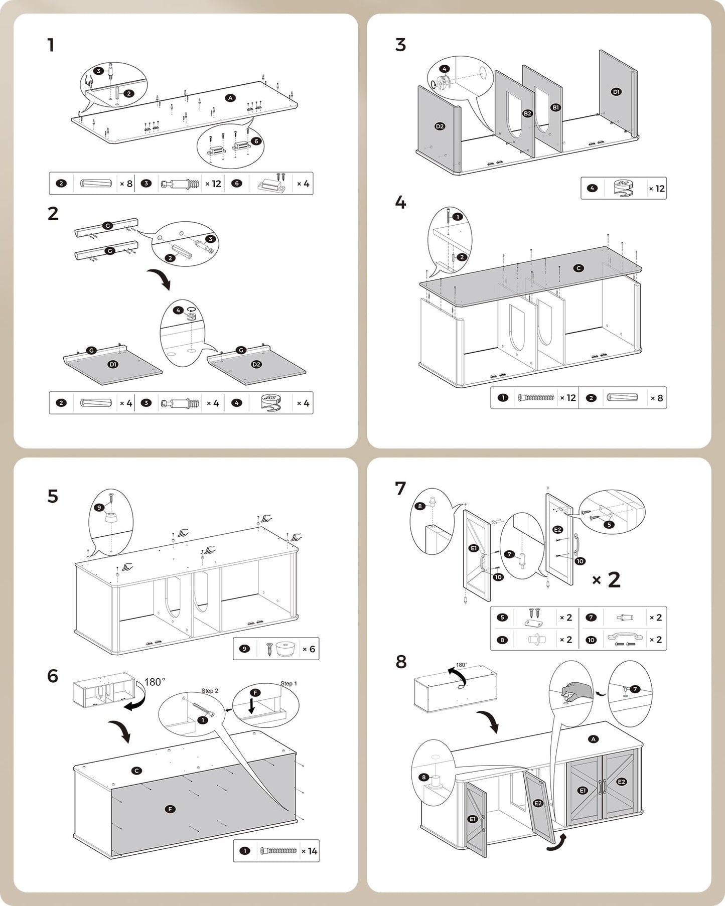 Bac à litière double moderne Feandrea, dissimulé pour 2 chats, entrée principale, niche pour chat, table d'appoint, meuble TV, 150 x 48 x 49,5 cm, Heather Griege