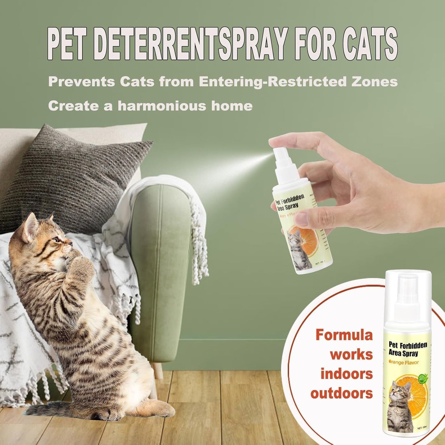 Spray répulsif naturel anti-griffures pour chats, protection efficace contre les griffures des chats, évite les zones restreintes, pour dresser les animaux de compagnie, dissuasion intérieure et extérieure, lot de 2 x 96 g