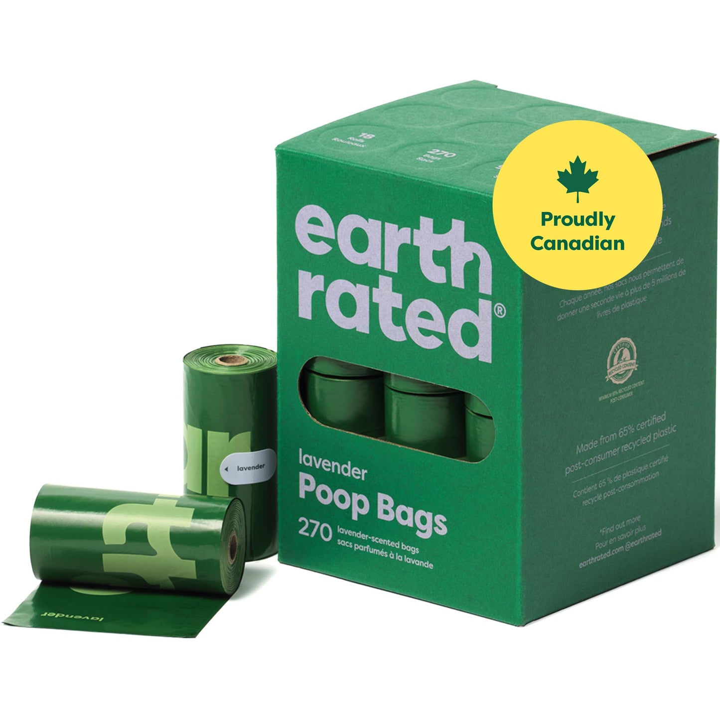 Earth Rated (entreprise canadienne), sacs à déjections canines, rouleaux de recharge garantis anti-fuites et extra-épais, parfum lavande, 270 unités