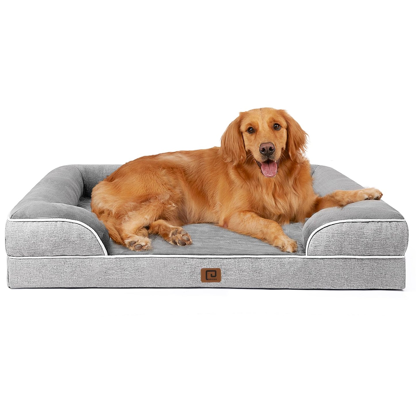 Panier orthopédique pour chien EHEYCIGA XL en mousse à mémoire de forme avec côtés, doublure imperméable pour chiens de très grande taille, fond antidérapant et coussin en mousse alvéolée avec housse amovible et lavable.