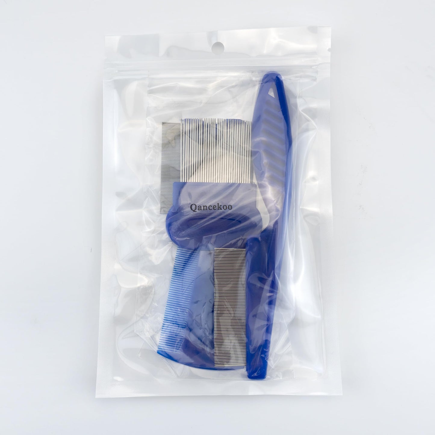 Qancekoo 4 différents types de peignes anti-puces, peignes à dents rondes en acier inoxydable pour chiens et chats, outil durable pour éliminer les taches de larmes des animaux (bleu)