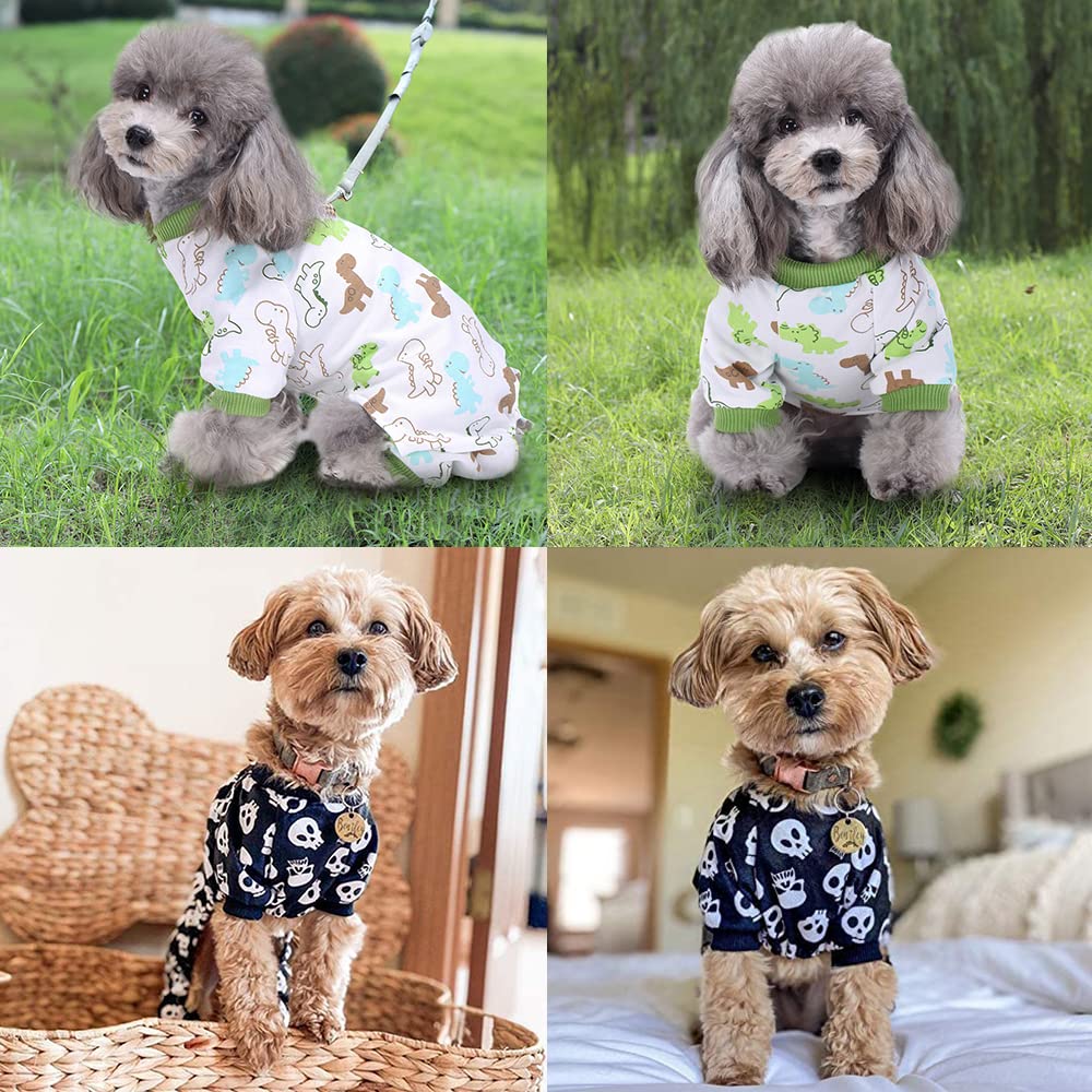 Pyjama pour chien Funny Day, combinaison pour petit chien, 100 % coton, motif dinosaure à quatre pattes (lot de 2, taille M)