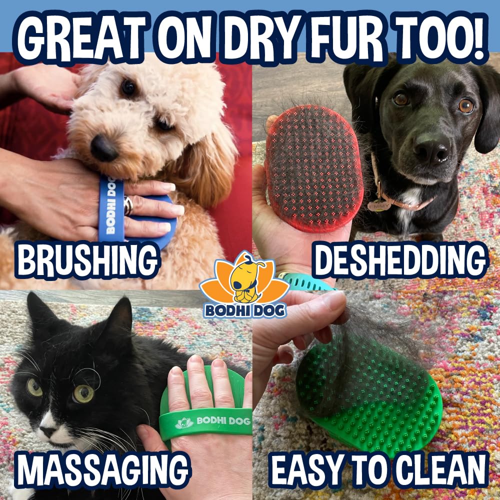 Bodhi Dog Bath Brush | De shedding Dog Brush | Hair Removing for Long Hair Dog Brush | Dog Brush for Short Haired Dogs | Dog Accessories Rubber Curry Brush | Dog Shampoo Brush