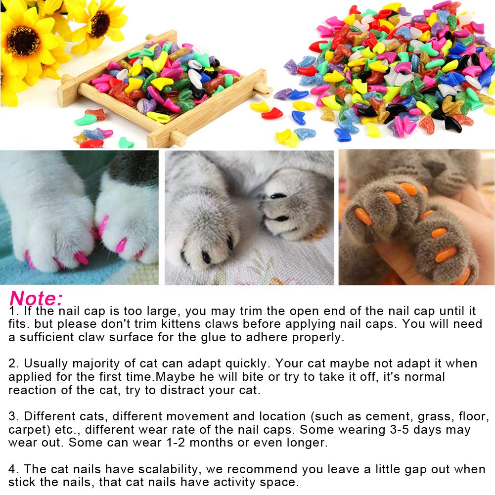 100pcs (10 Colors) Cat Nail Caps, Cat Claw Caps Cat Nail Covers with Adhesive Glue and Applicators (Medium)