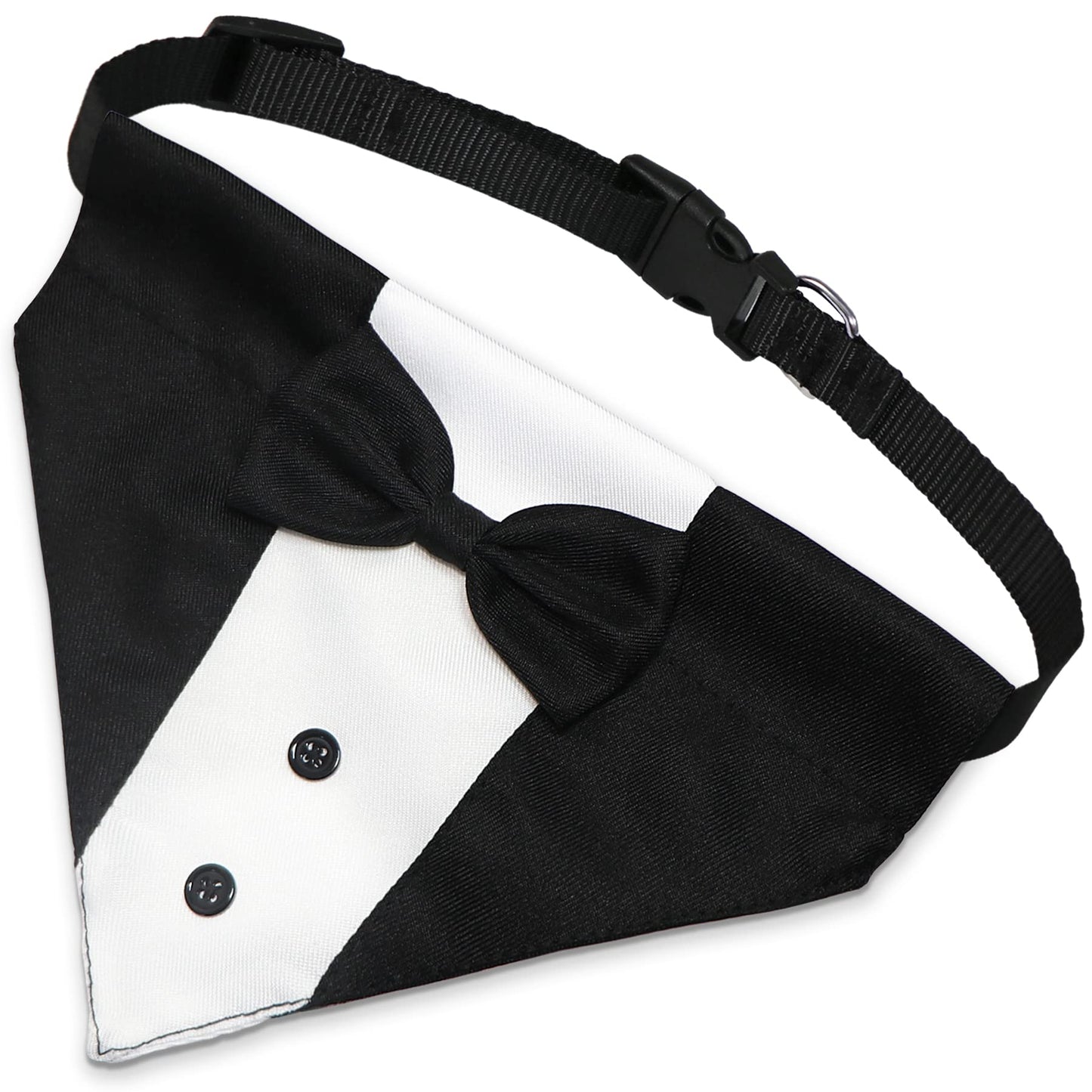 GOYOSWA Costume de smoking pour chien, collier bandana de mariage pour chien avec nœud papillon, costumes de smoking pour chien réglables, cadeaux d'anniversaire de fiançailles pour petits, moyens et grands chiens (S : tour de cou 12,5 à 21 pouces)