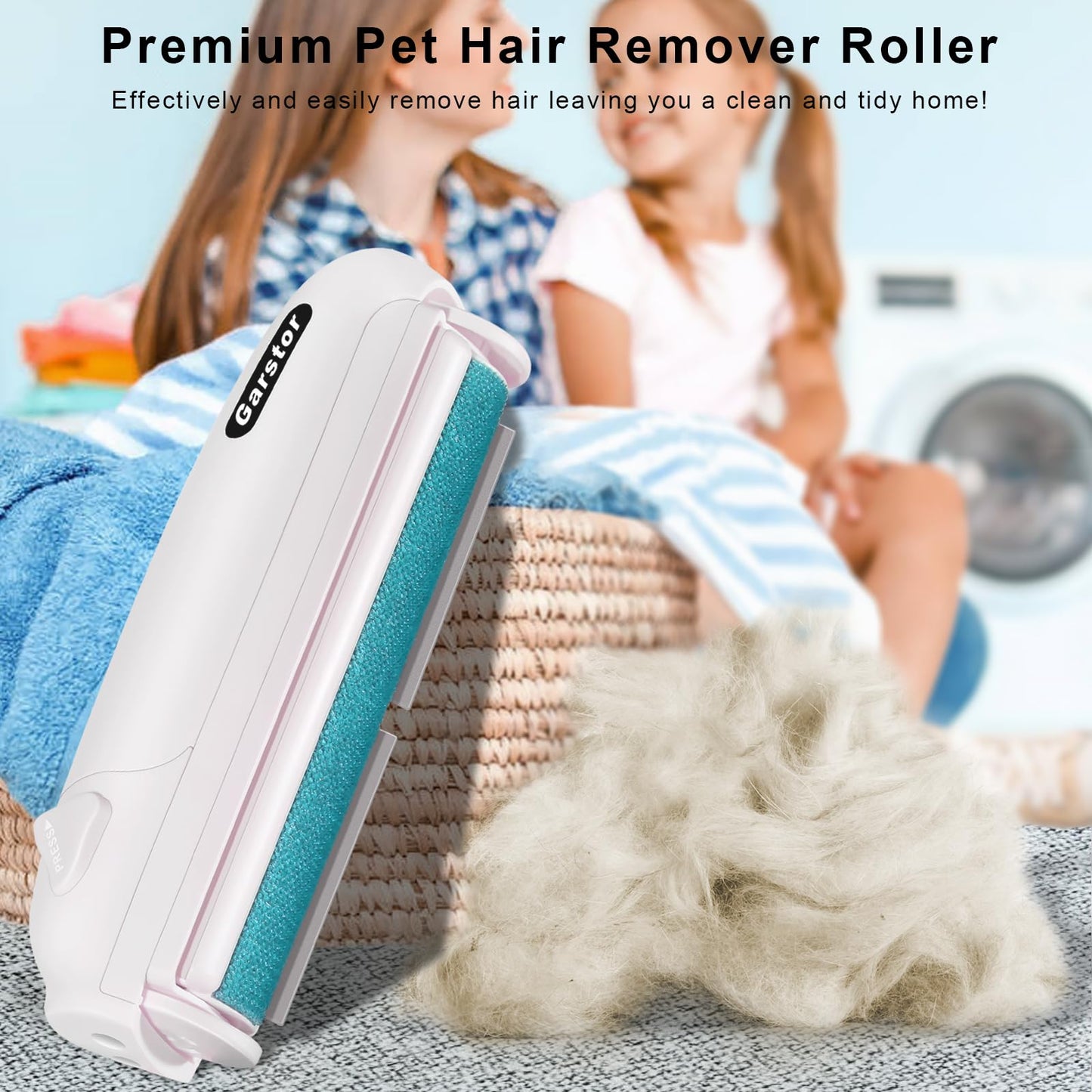 Rouleau anti-peluches réutilisable Garstor pour animaux de compagnie, pour meubles, canapés, tapis, literie, autonettoyant - Bleu