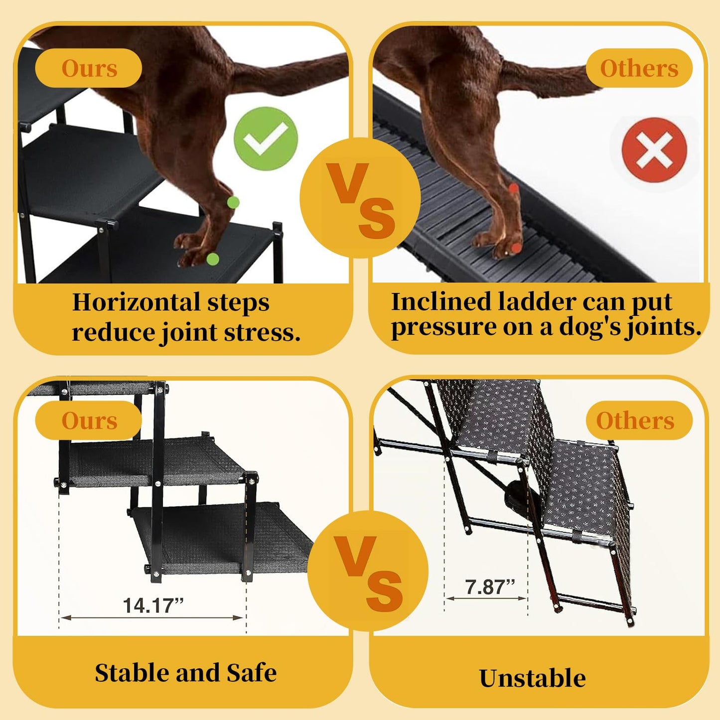 Rampe pour chiens de grande taille, escalier pliable pour voiture, échelle portable pour animaux de compagnie, marches antidérapantes pour voitures, SUV, camions, lits hauts, 5 marches (44,1" L × 16,7" l × 27,6" H)