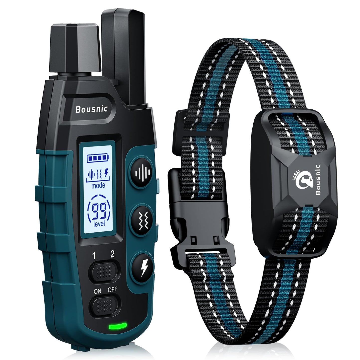 Bousnic Dog Shock Collar - 3300Ft Dog Training Collar with Remote for 5-120lbs Small Medium Large Dogs Rechargeable Waterproof e Collar with Beep (1-8), Vibration(1-16), Safe Shock(1-99) Modes (Blue)