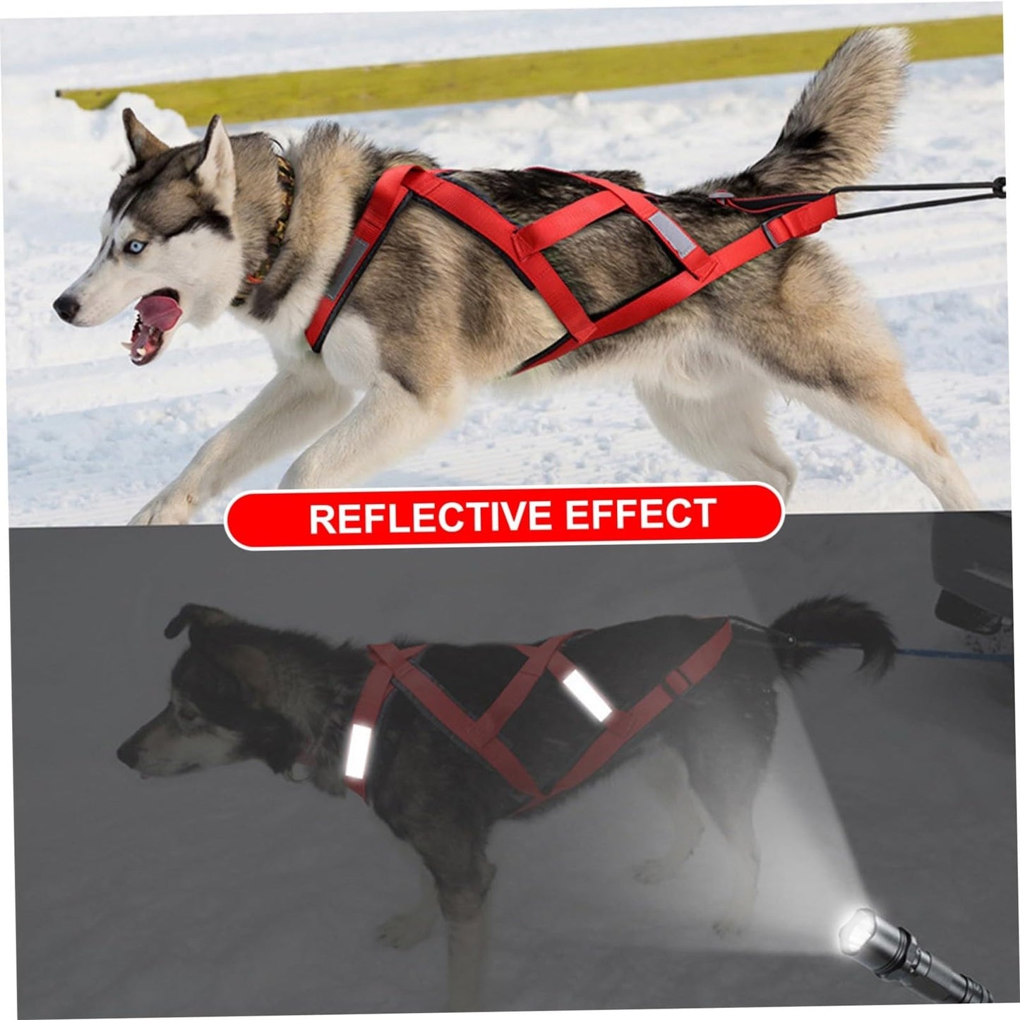 Harnais de traction réglable et robuste pour chien, en nylon imperméable avec bandes réfléchissantes, pour la course et le traîneau, pour les grandes races, le bikejoring, le skijoring, le canicross et le traîneau à chiens (noir, M)